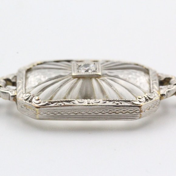 Antique Art Deco Platinum Diamond 14K Gold Frosted Rock Quartz Crystal Bracelet - Picture 9 of 16